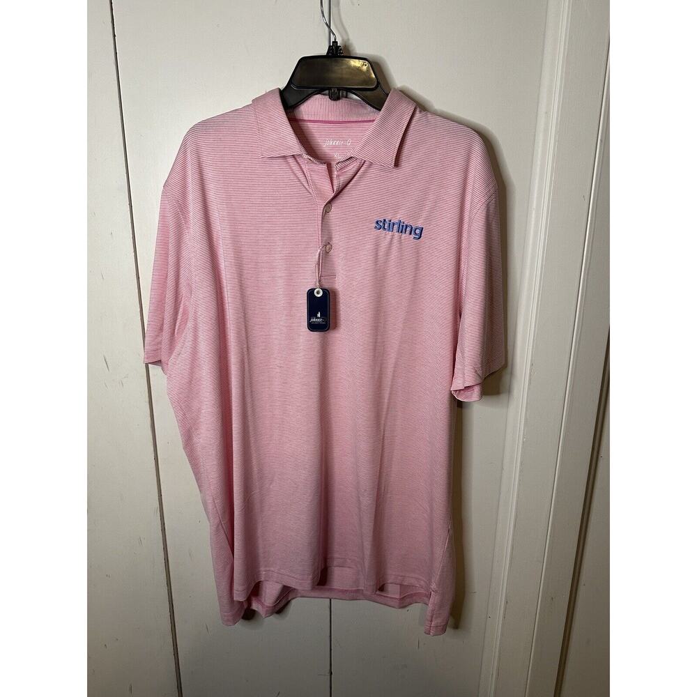 johnnie-o Golf Polo Pink and White Stripes XL Stirling